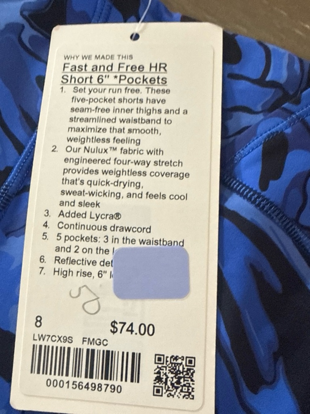 lululemon athletica Blue Printed Fast and Free HR 6" Shorts - Picture 2 of 3